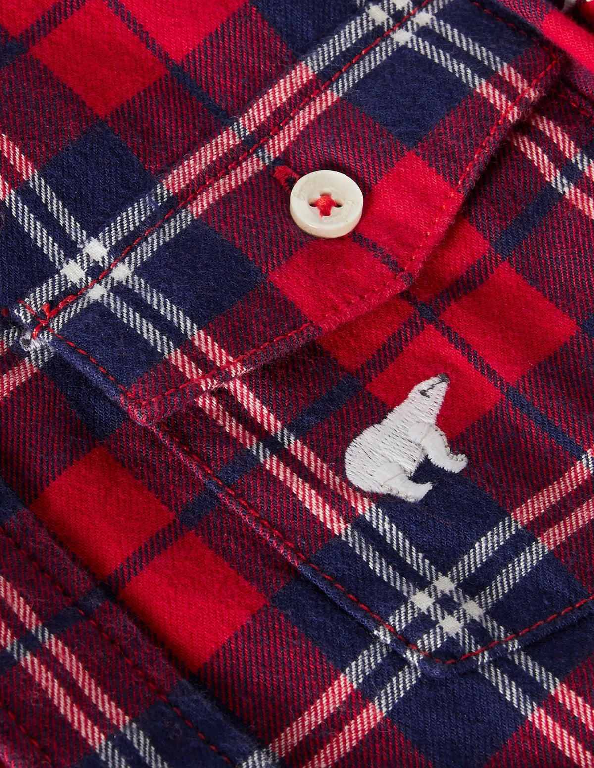 Cosy Embroidered Check Shirt-Rockabilly Red/Navy Polar Bear