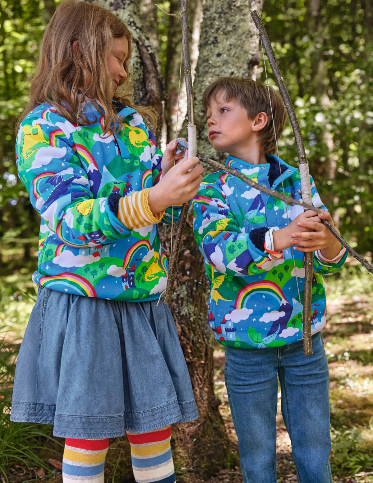 Reversible Henley Sweatshirt-Starboard Blue/Magical Castle