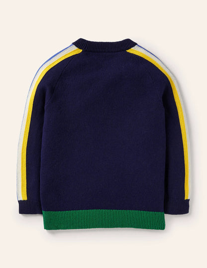 Graphic Dragon Crew Sweater-College Navy Rainbow Castle