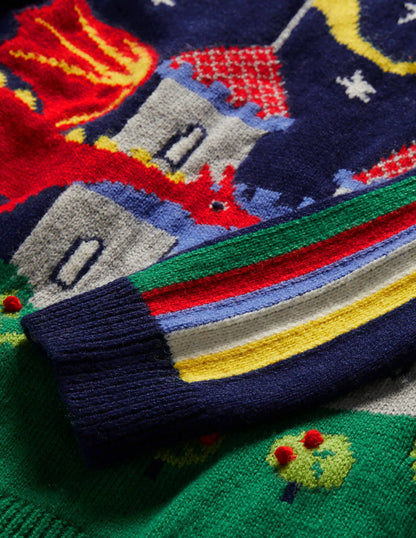 Graphic Dragon Crew Sweater-College Navy Rainbow Castle