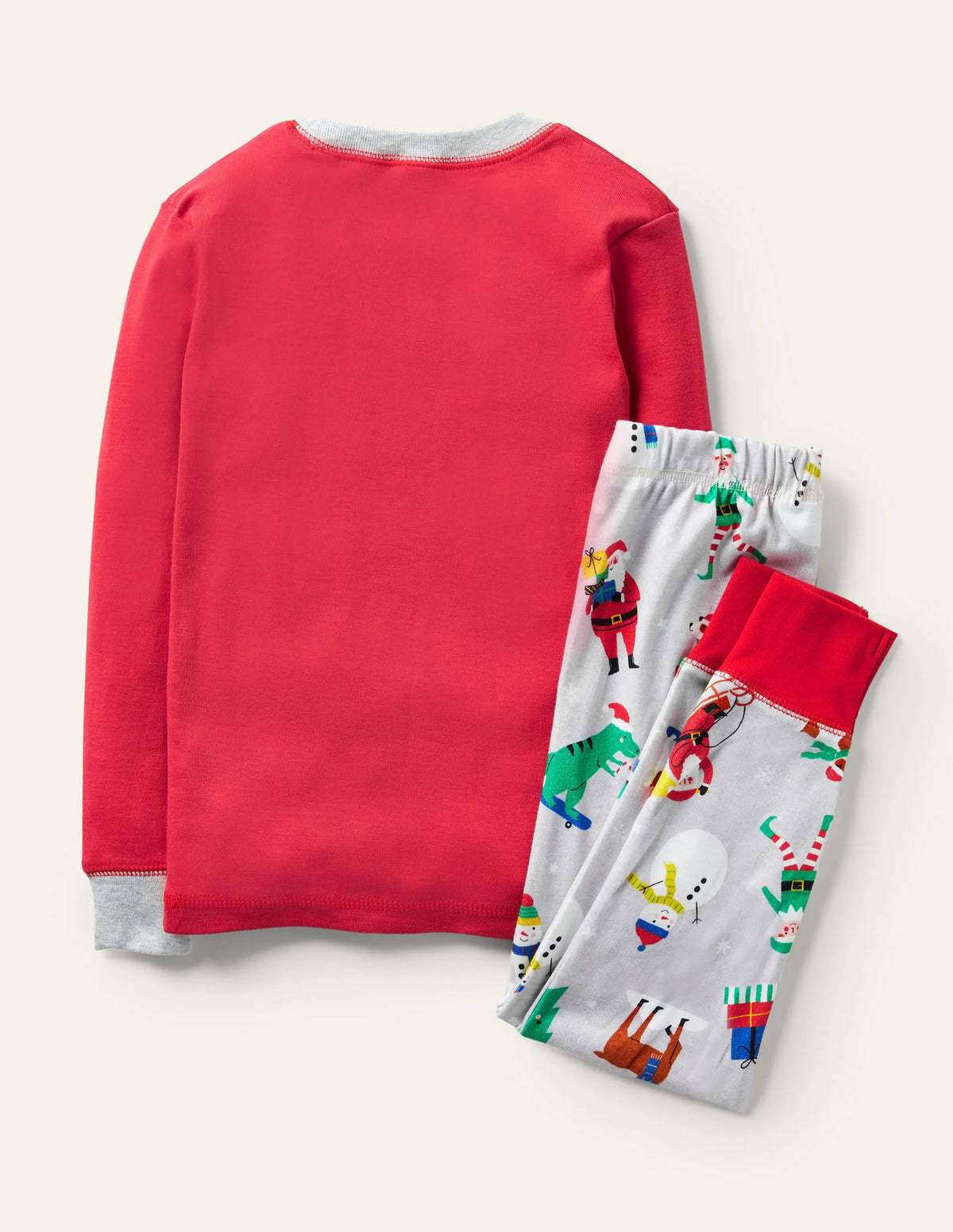 Cosy Appliqué Long Pajamas-Rockabilly Red/Grey Snowman