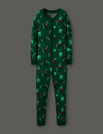 Cosy Sleep All-in-one-Forest Green Reindeer