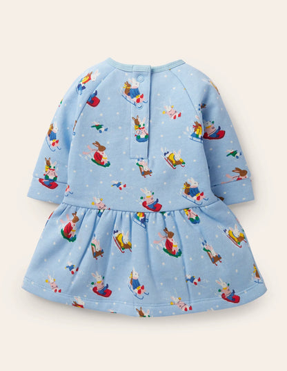 Cosy Sweatshirt Dress-Winter Sky Snow Bunnies