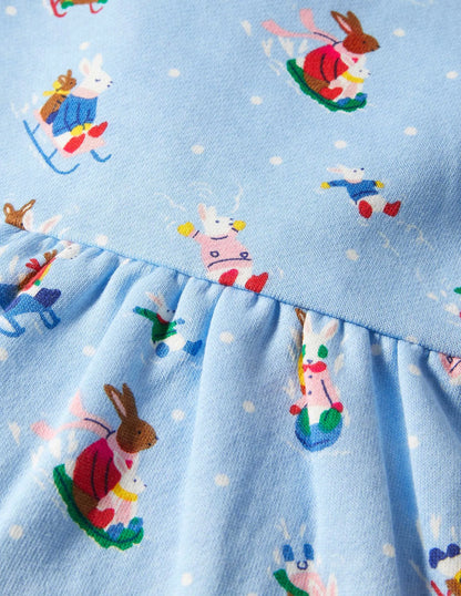 Cosy Sweatshirt Dress-Winter Sky Snow Bunnies