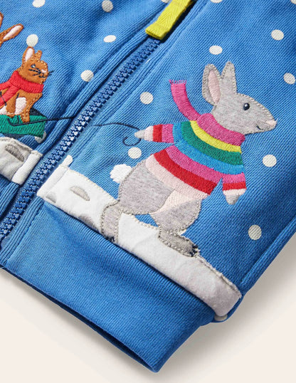 Shaggy-lined Hoodie-Elizabethan Blue Bunny Scene