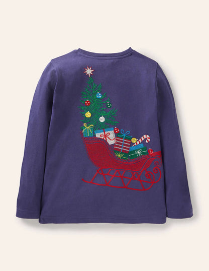 Festive Superstitch T-shirt-Starboard Blue Sleigh
