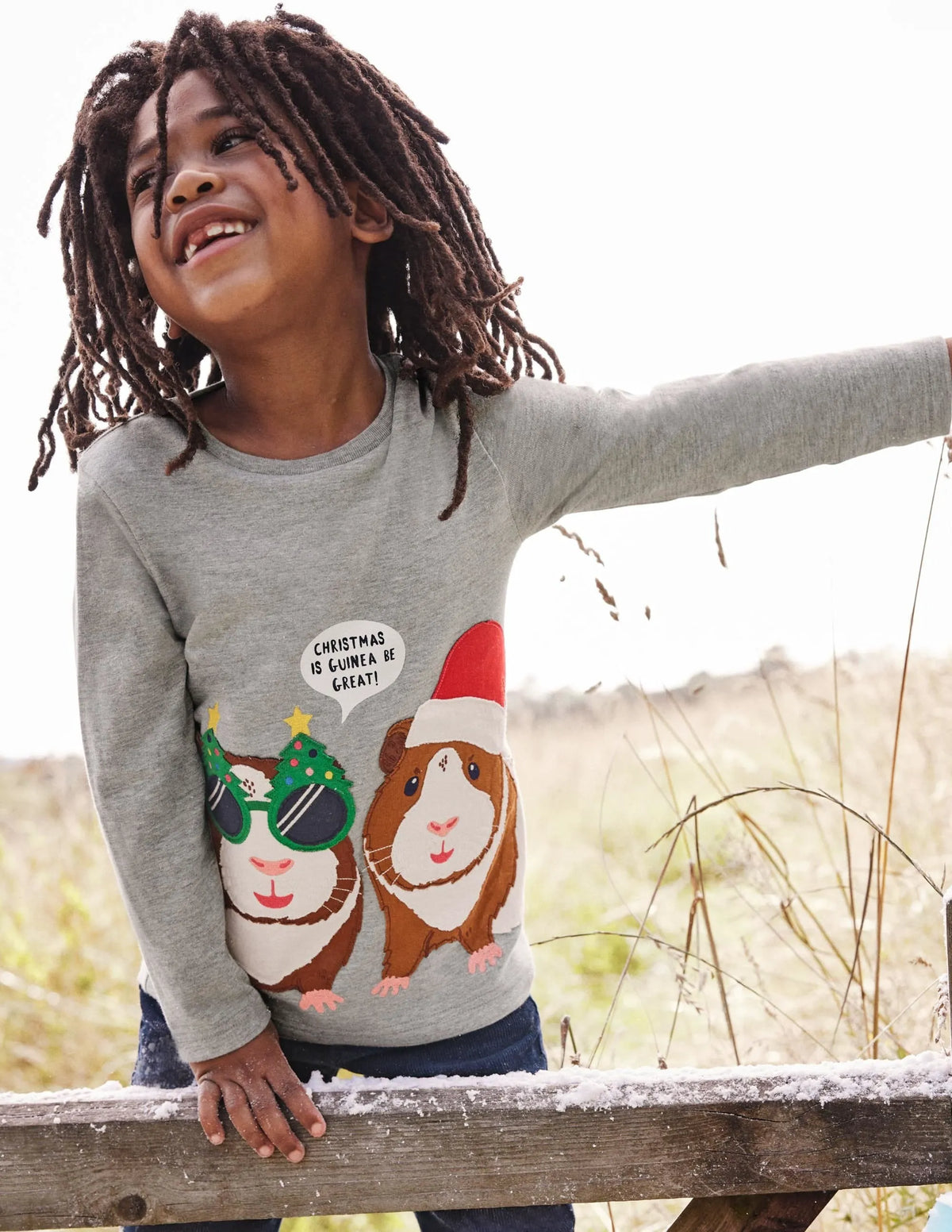 Festive Animal T-shirt-Grey Marl Guinea Pig