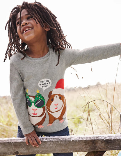 Festive Animal T-shirt-Grey Marl Guinea Pig