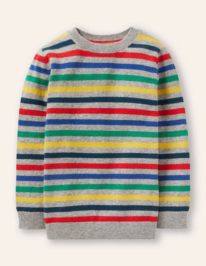 Cashmere Crew Sweater-Grey Marl/Rainbow