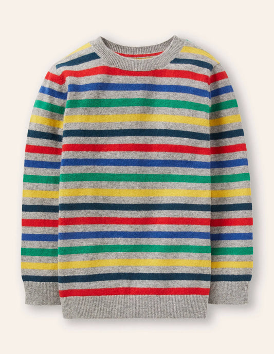 Cashmere Crew Sweater-Grey Marl/Rainbow