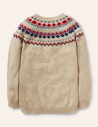 Cashmere Crew Sweater-Oatmeal Marl Fair Isle