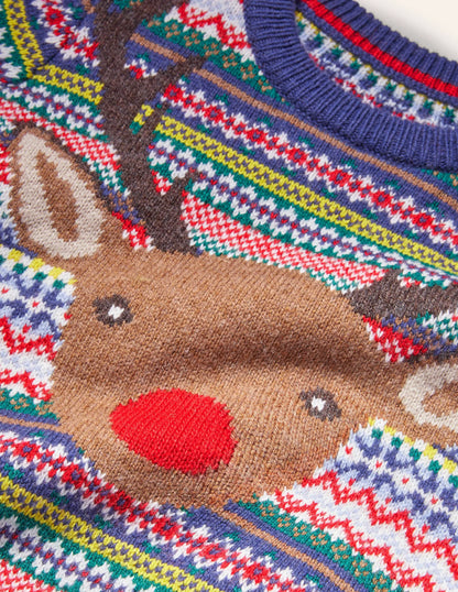 Fair Isle Reindeer Sweater-Muti Navy Rudolph