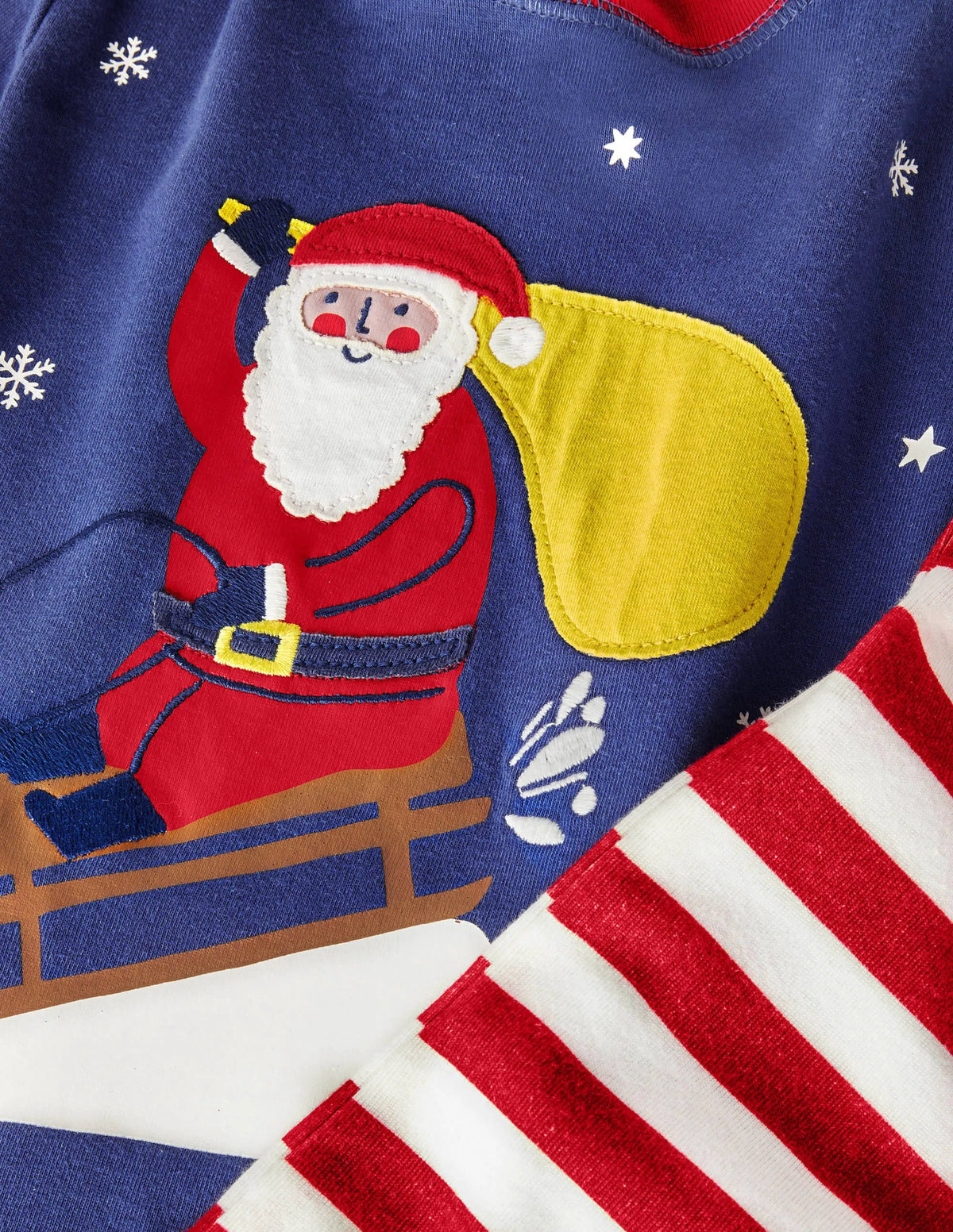 Cosy Appliqué Long Pajamas-Starboard Blue Santa