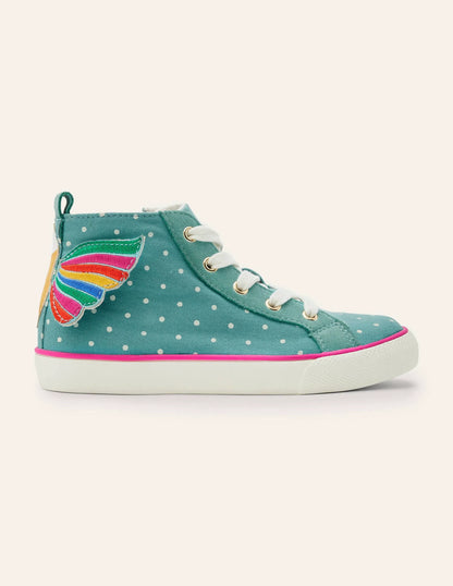 Fun Novelty High Top Sneakers-Brooke Blue Rainbow Bird