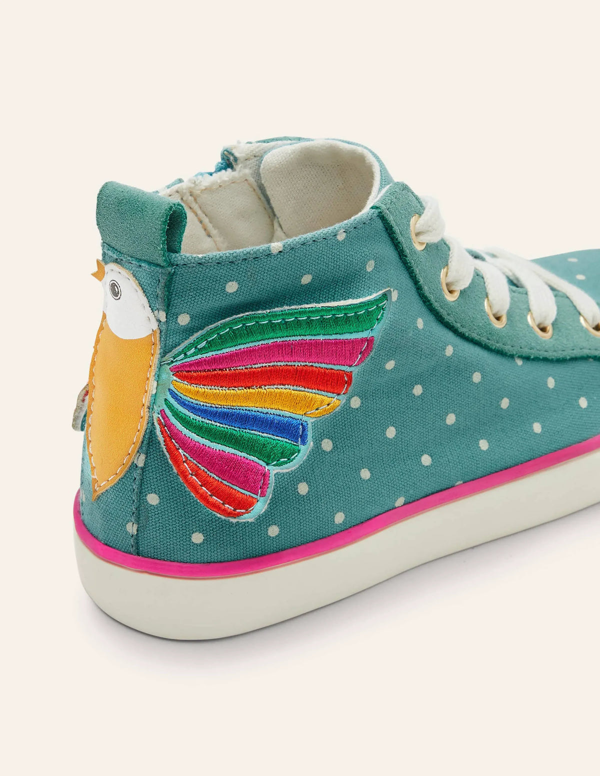 Fun Novelty High Top Sneakers-Brooke Blue Rainbow Bird