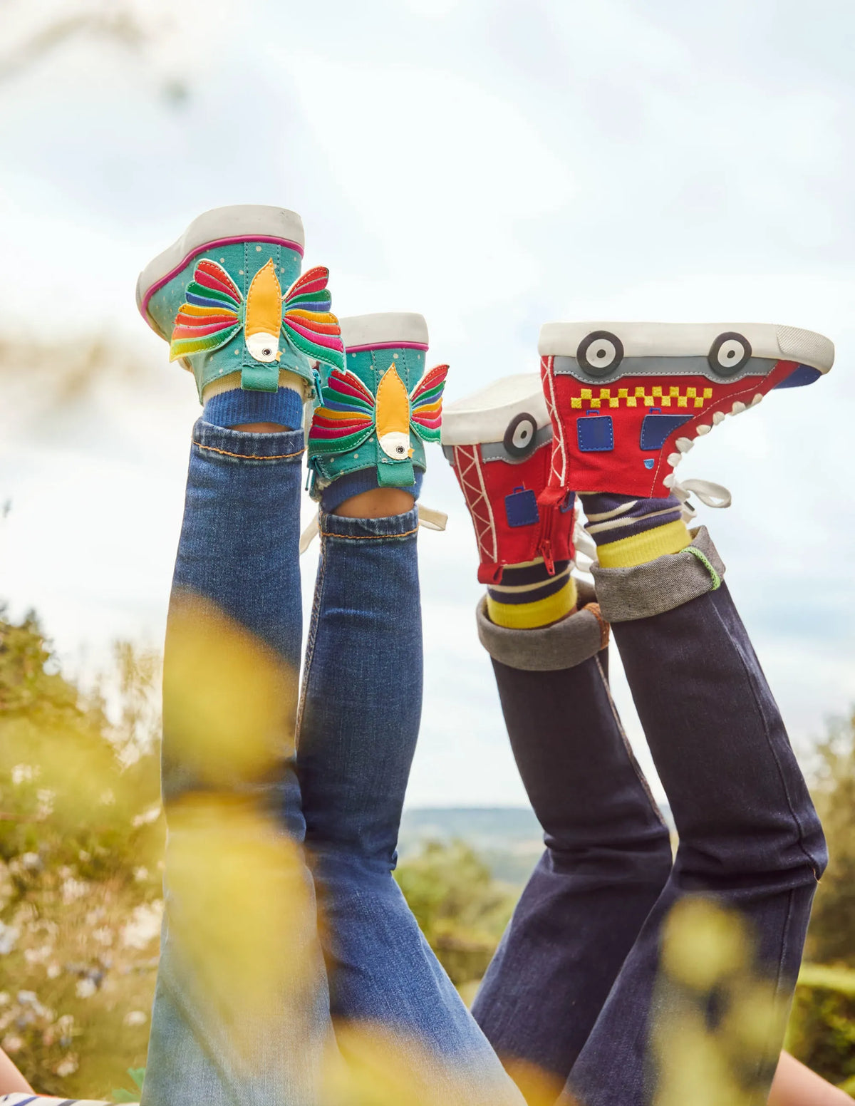 Fun Novelty High Top Sneakers-Brooke Blue Rainbow Bird