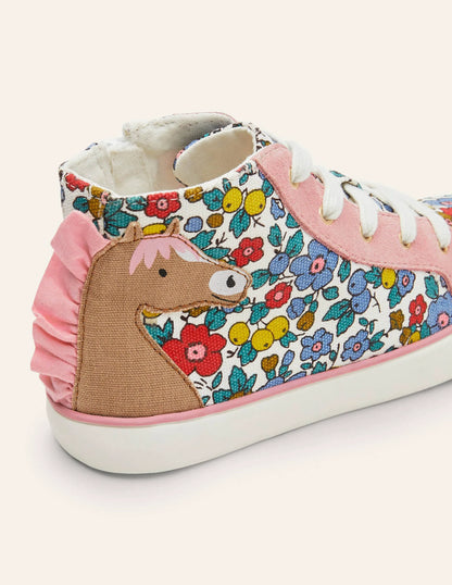 Fun Novelty High Top Sneakers-Multi Floral Horse