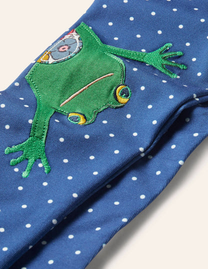 Fun Appliqué Leggings-Elizabethan Blue Pin Spot Frog