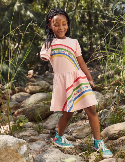 Rainbow Sweatshirt Dress-Boto Pink Rainbow
