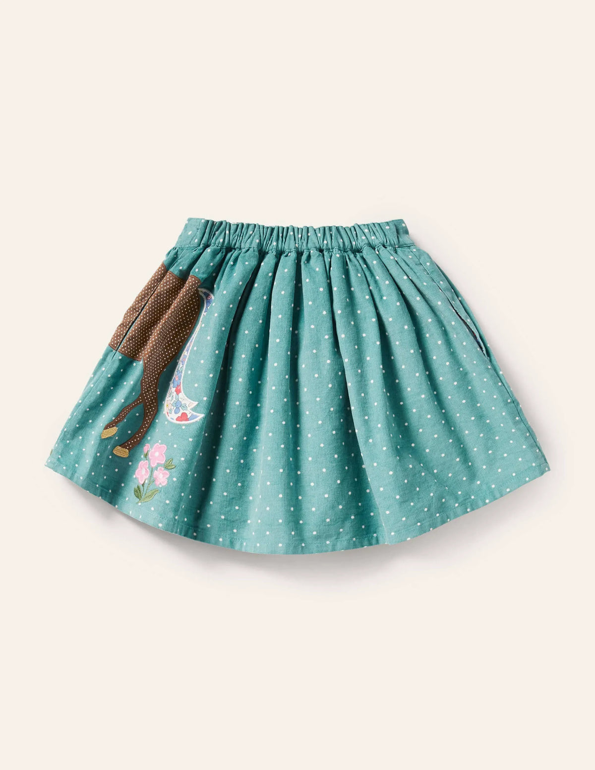 Cord Appliqué Skirt-Brook Blue Horse Scene