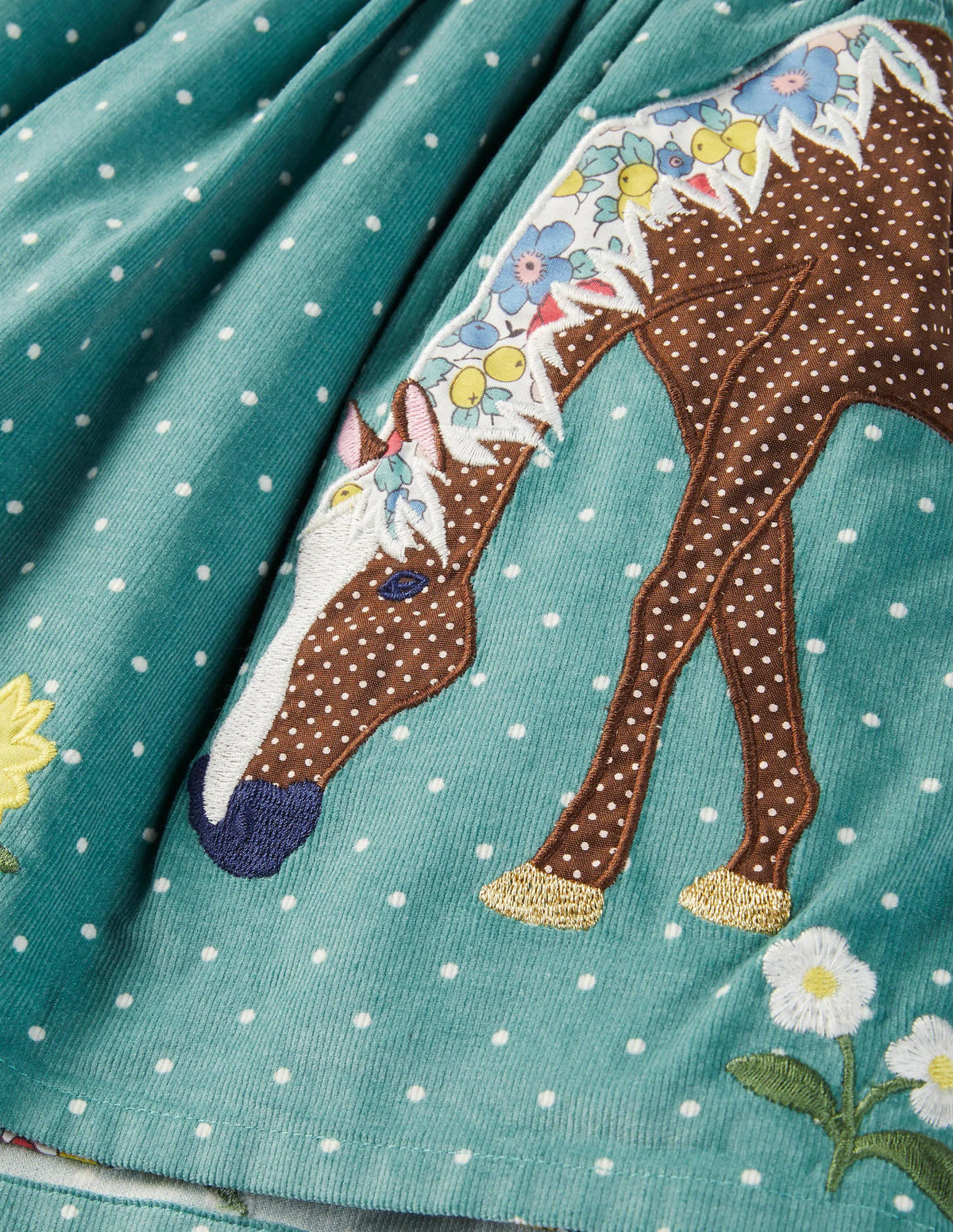 Cord Appliqué Skirt-Brook Blue Horse Scene