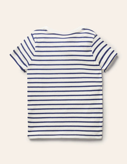 Short-sleeve Appliqué T-shirt-Ivory/ Starboard Blue Fruit