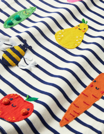 Short-sleeve Appliqué T-shirt-Ivory/ Starboard Blue Fruit