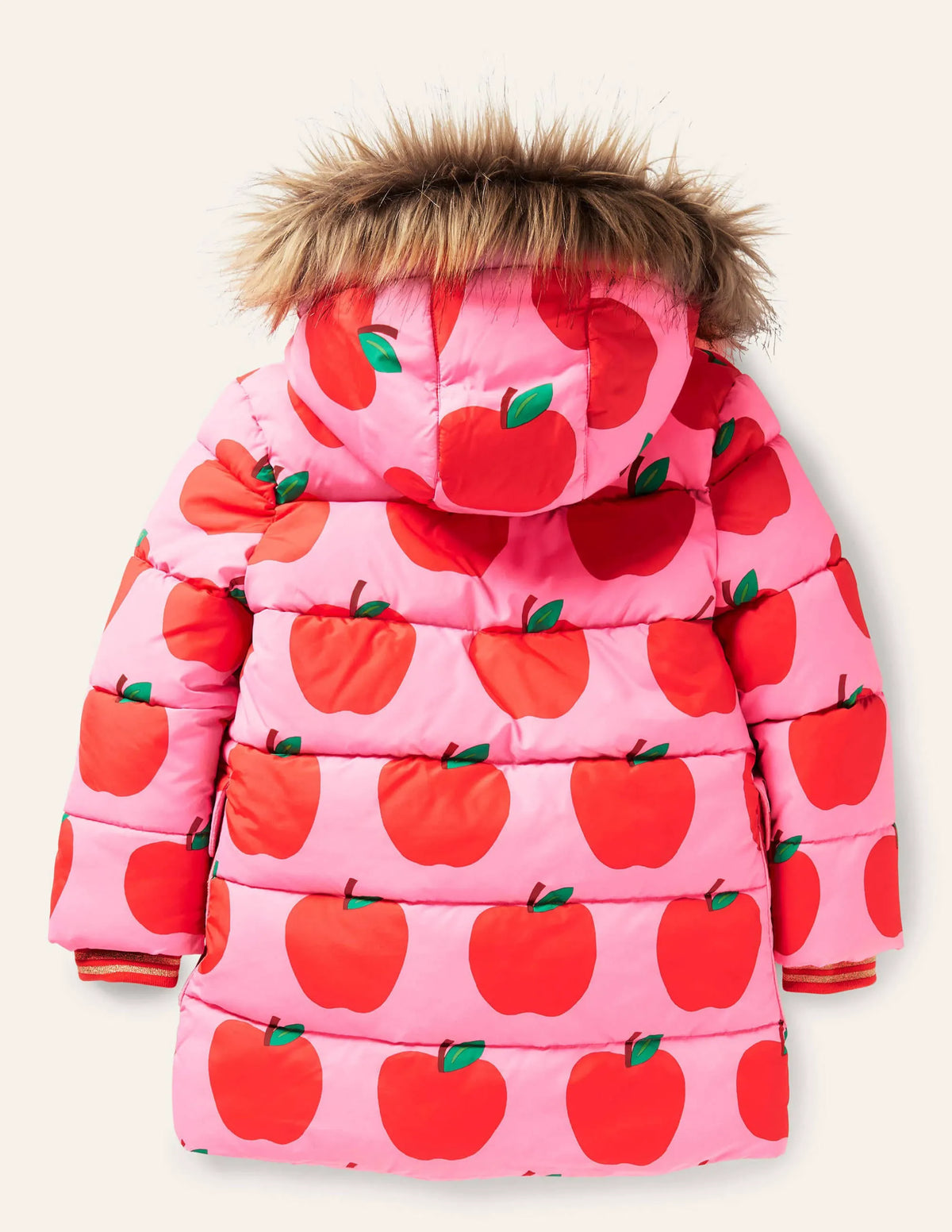Longline Padded Jacket-Bright Pink Petal Apples