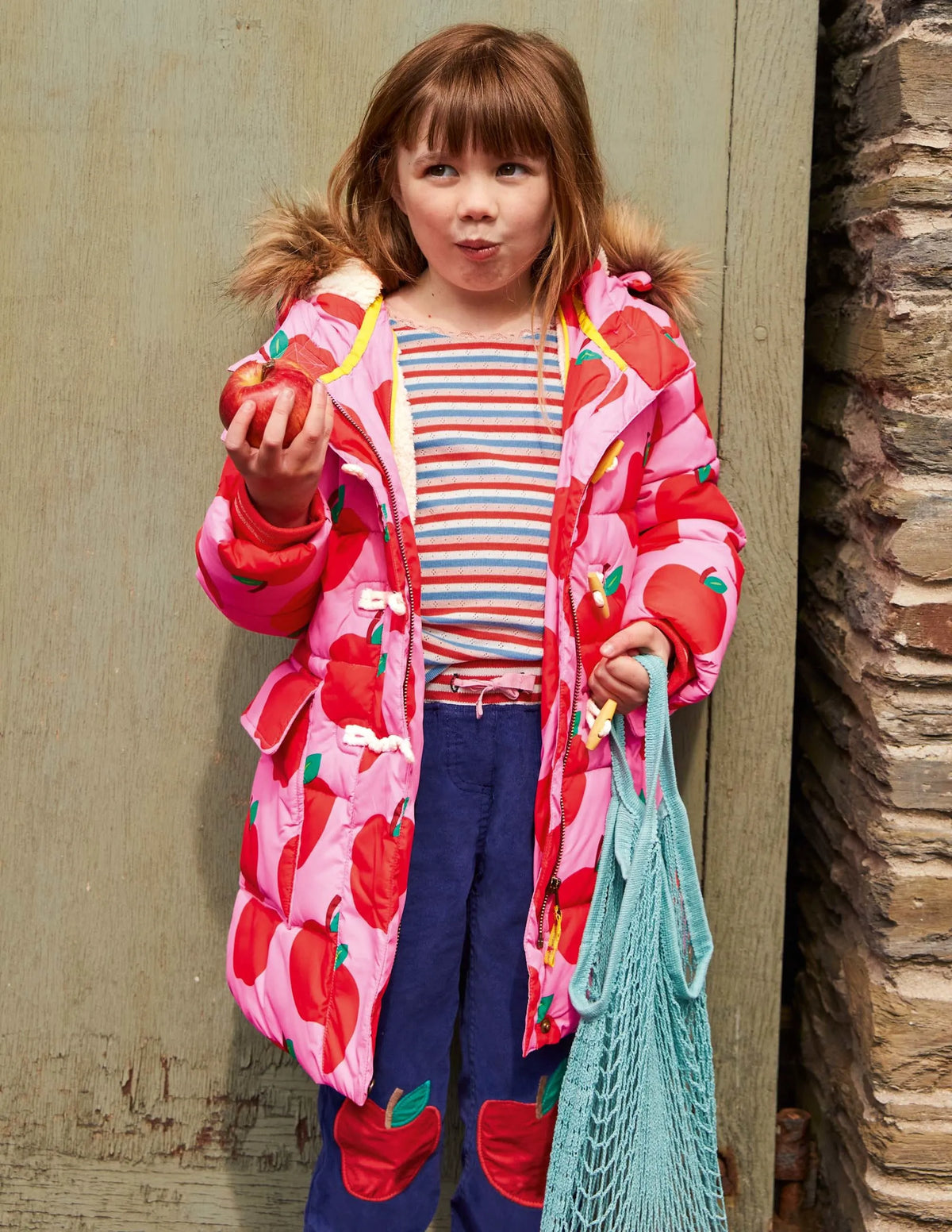 Longline Padded Jacket-Bright Pink Petal Apples