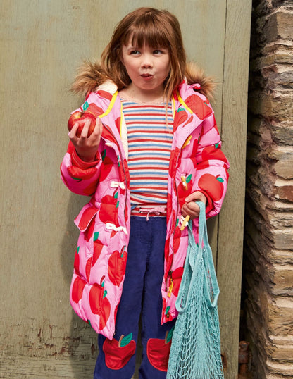 Longline Padded Jacket-Bright Pink Petal Apples