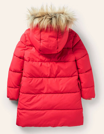 Longline Padded Jacket-Rockabilly Red