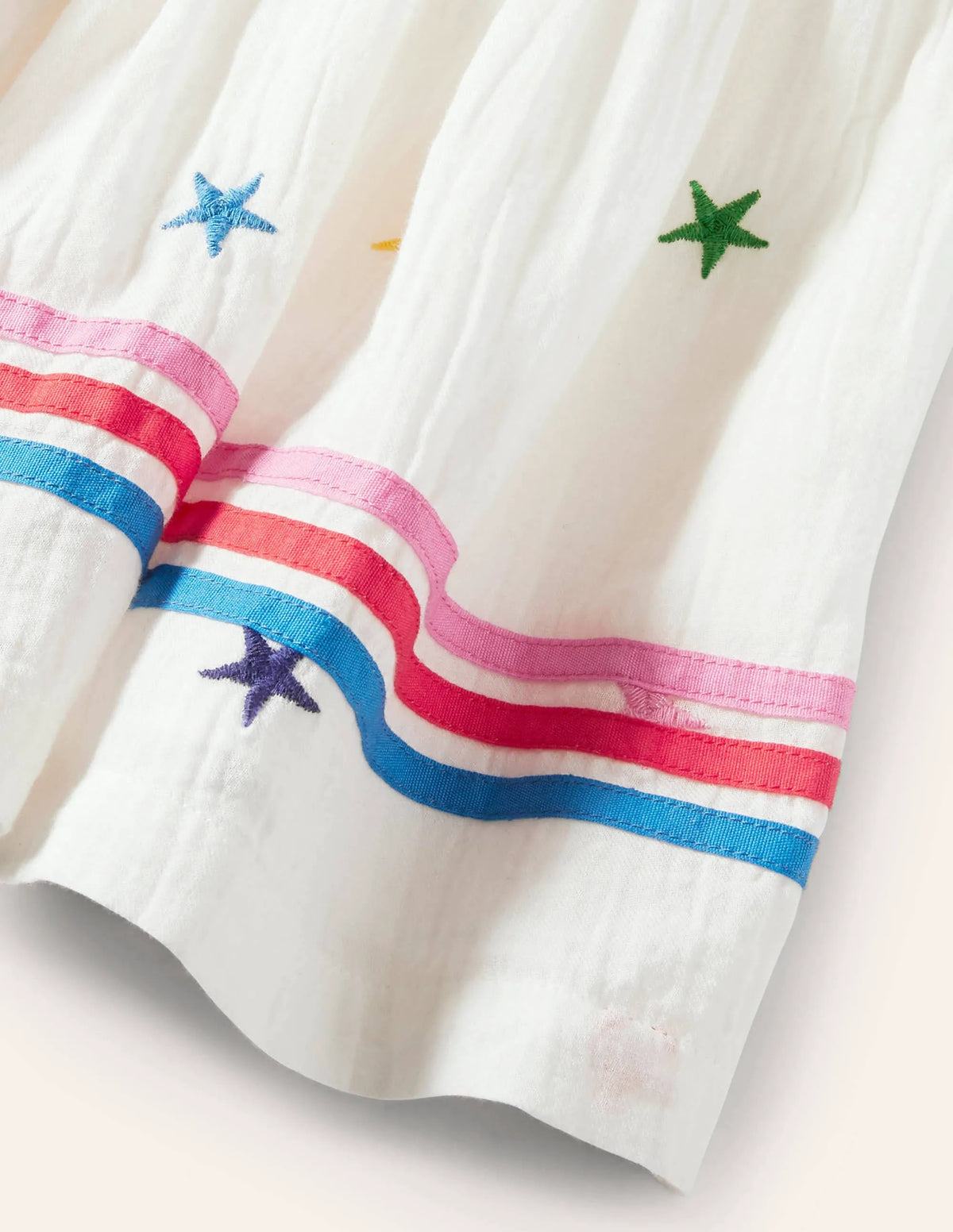 Embroidered Woven Dress-Ivory Stars
