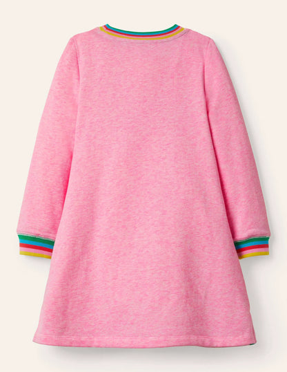 Appliqué Sweatshirt Dress-Bright Petal Pink Friends