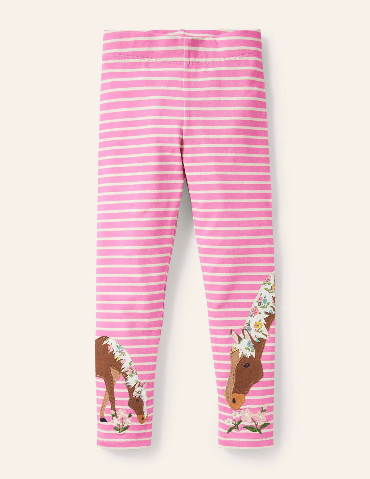 Fun Appliqué Leggings-Bright Petal Pink/Ivory Horses