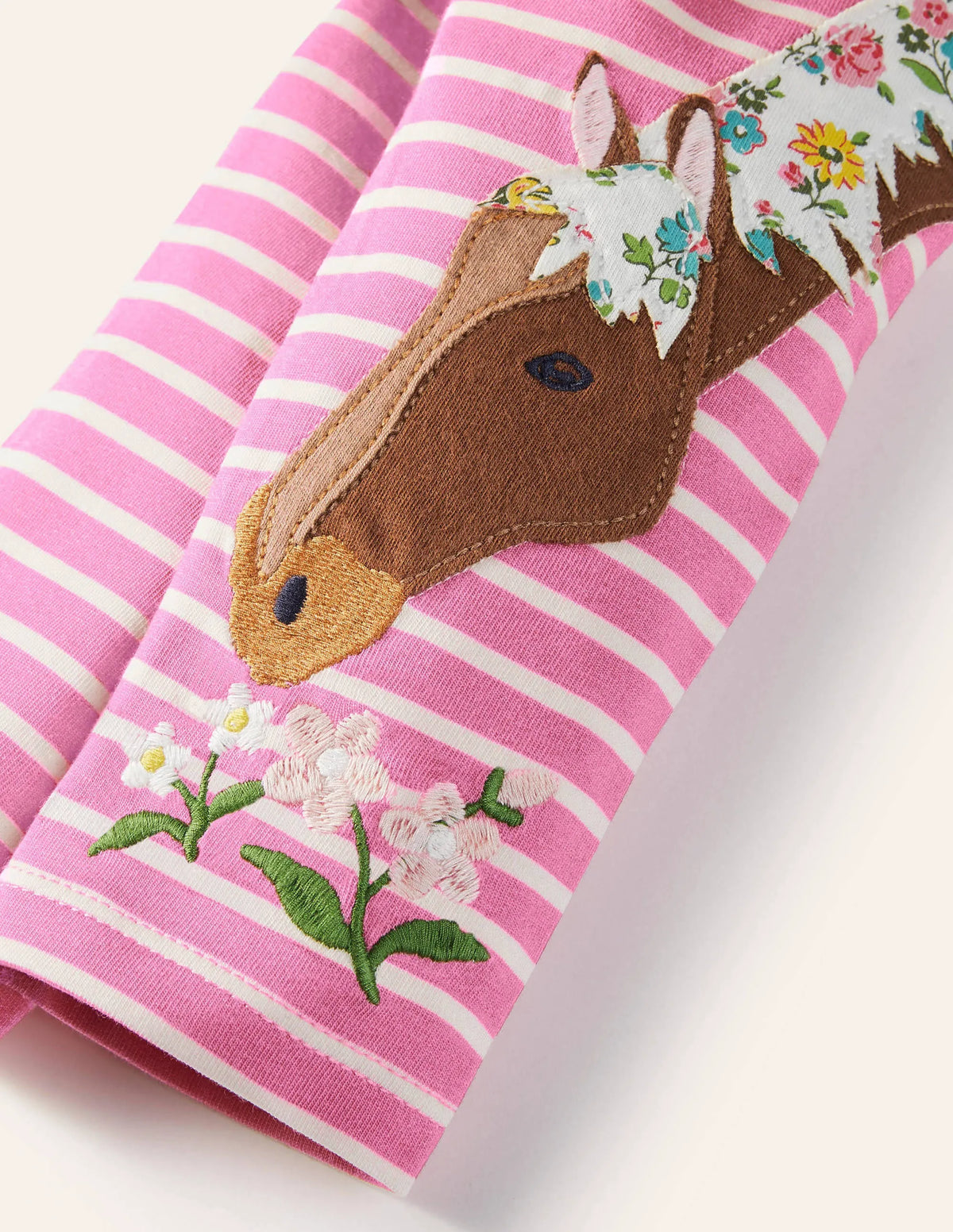 Fun Appliqué Leggings-Bright Petal Pink/Ivory Horses