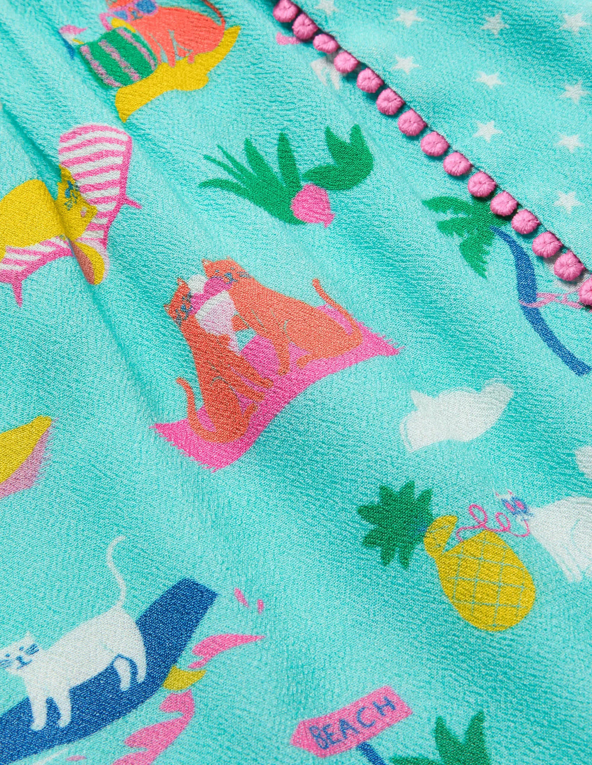 Woven Vacation Romper-Pool Blue Holiday Cats