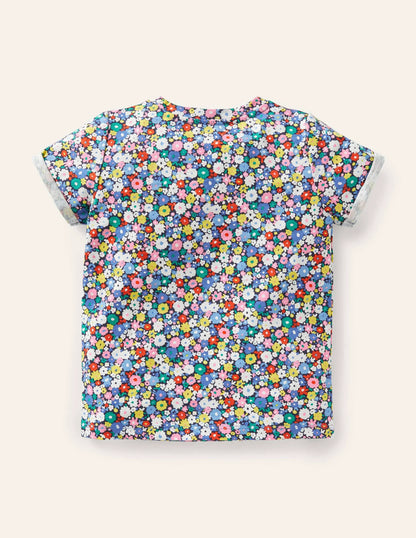 Star Pocket Slub T-shirt-Elizabethan Blue Flowerpatch