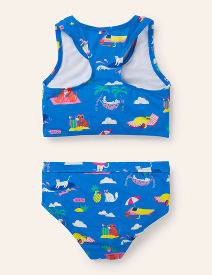 Racerback Bikini Set-Moroccan Blue Holiday Cats