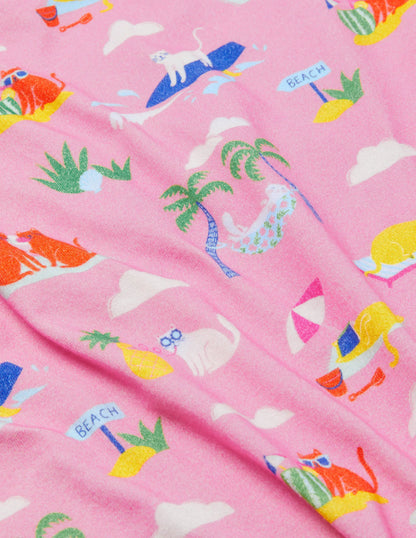 Tie-front T-shirt-Plum Blossom Pink Holiday Cats