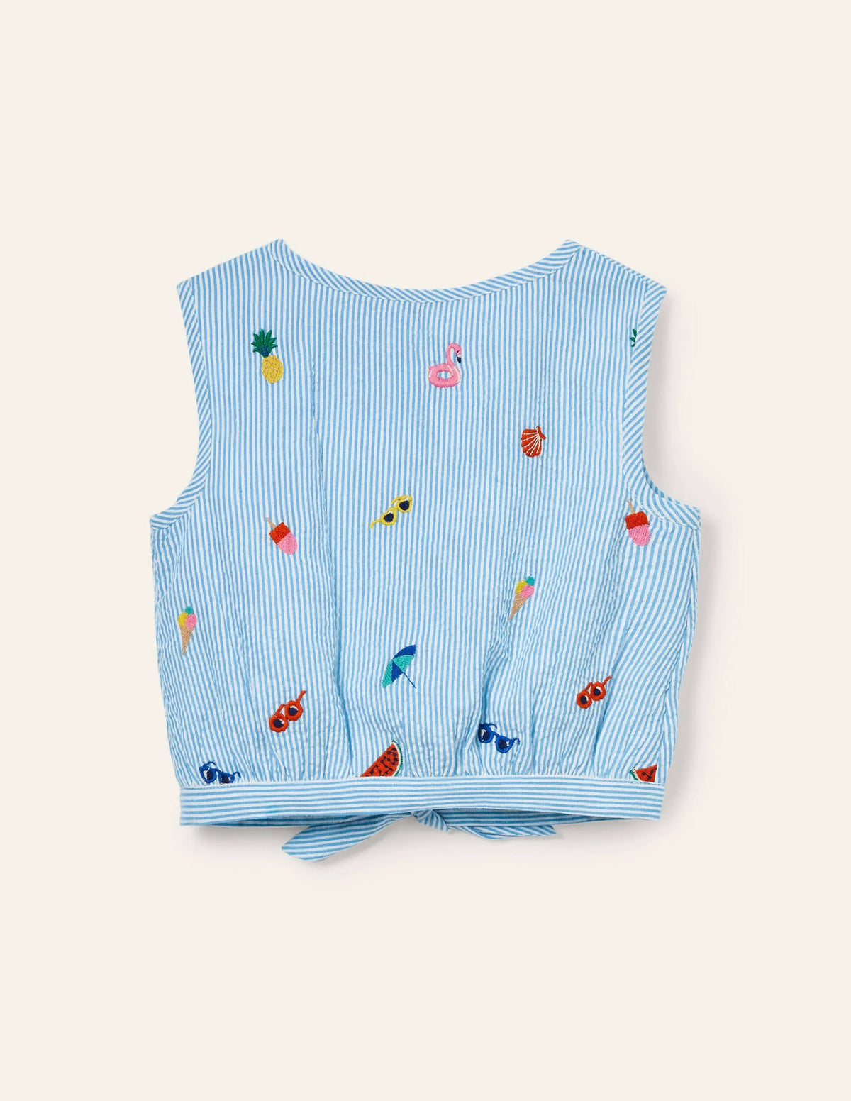 Embroidered Tie Woven Top-Multi Holiday Embroidery