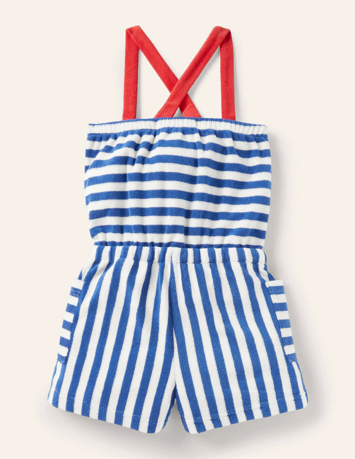 Stripy Towelling Romper-Elizabethan Blue/ Ivory