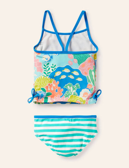 Ruched Tankini Set-Multi Coral Reef