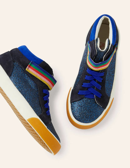 Glitter Elastic Lace High Tops-Brilliant Blue Sparkle