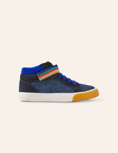 Glitter Elastic Lace High Tops-Brilliant Blue Sparkle