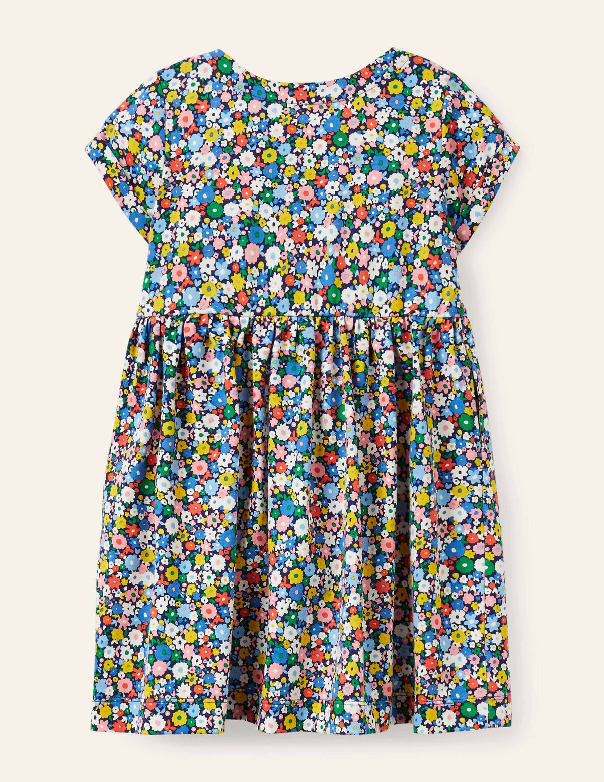 Short Sleeve Fun Jersey Dress-Elizabethan Blue Flowerpatch