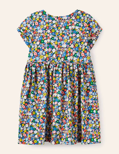 Short Sleeve Fun Jersey Dress-Elizabethan Blue Flowerpatch