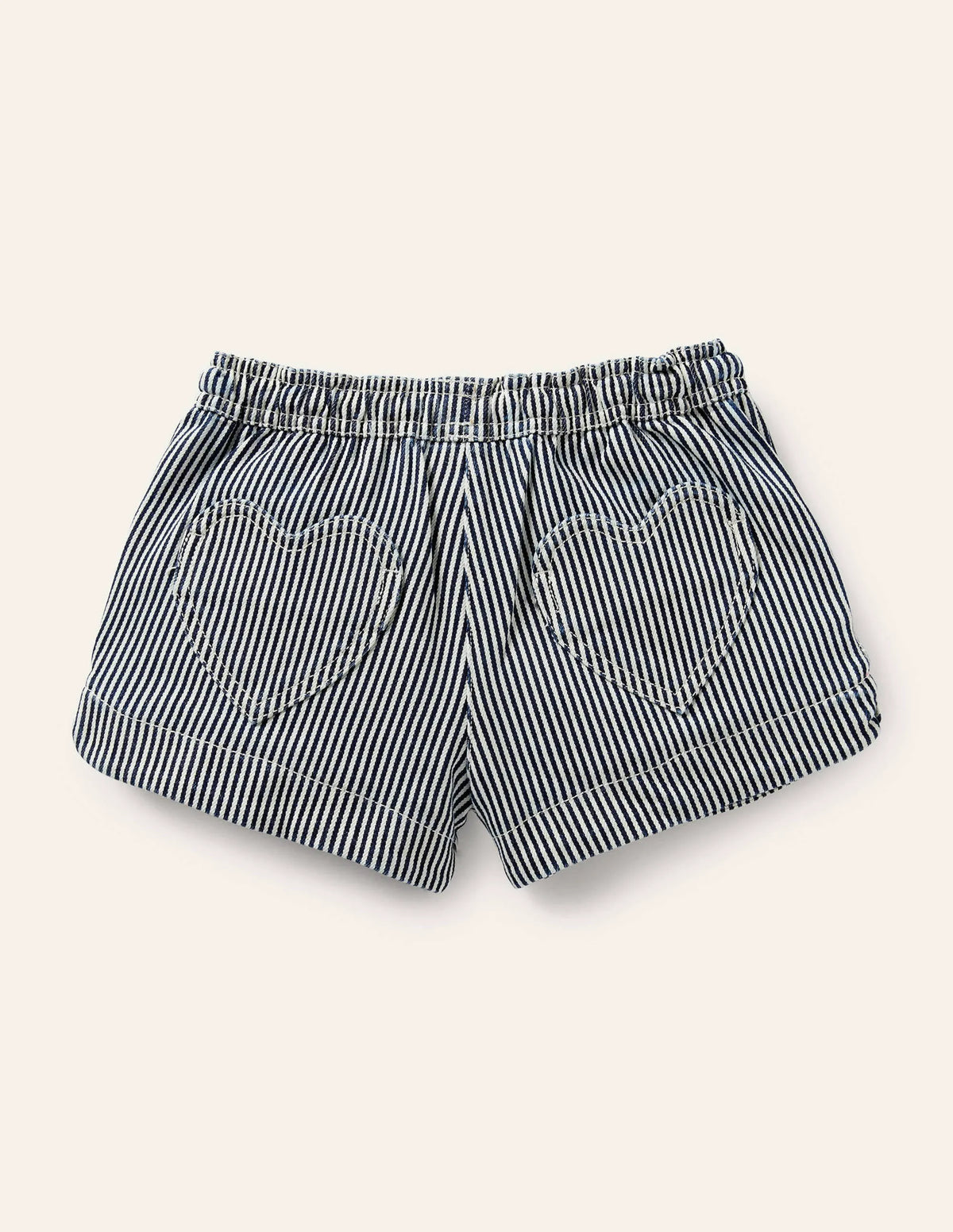 Heart Pocket Shorts-Indigo/Ivory Ticking
