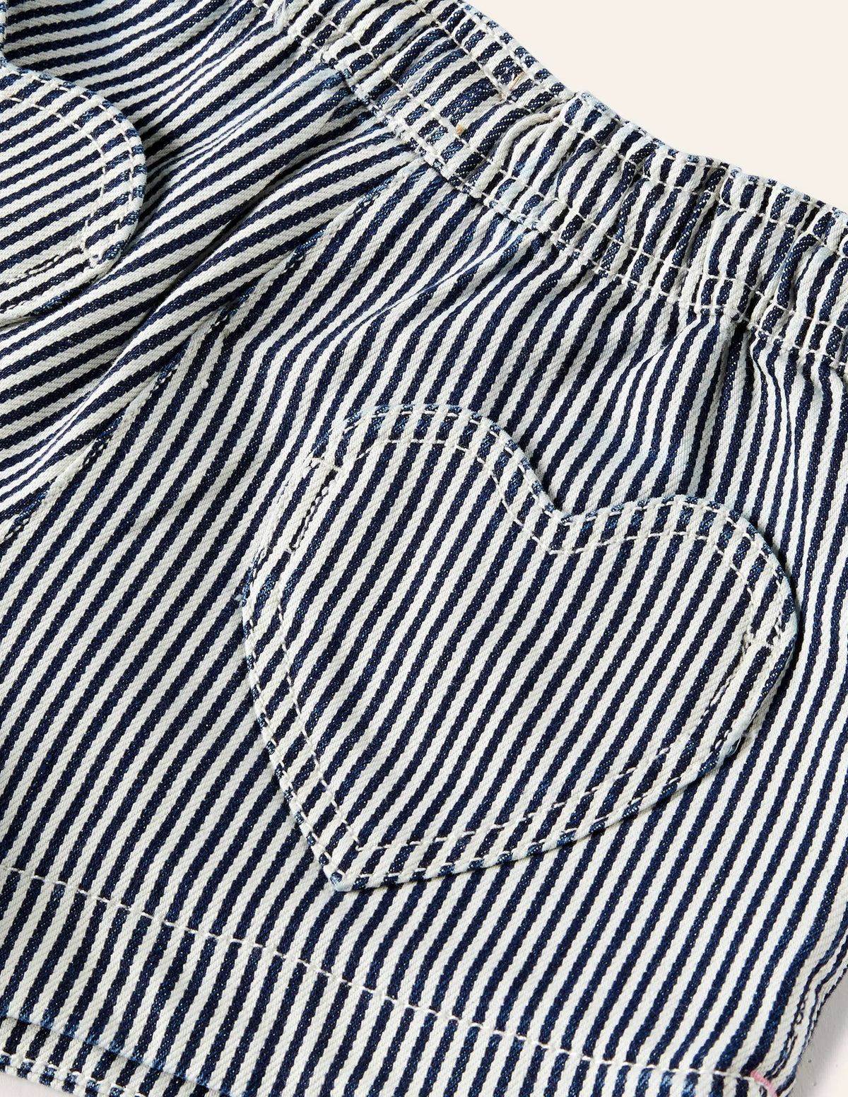 Heart Pocket Shorts-Indigo/Ivory Ticking