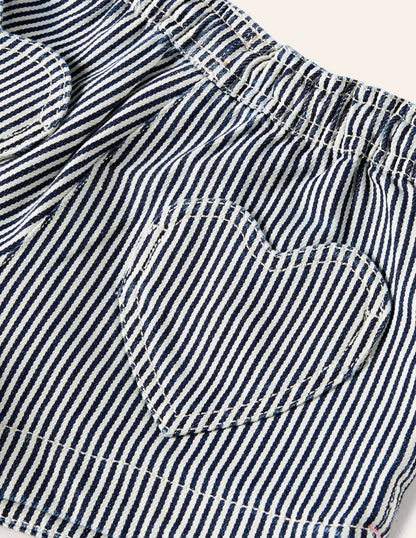 Heart Pocket Shorts-Indigo/Ivory Ticking