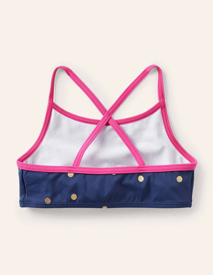 Patterned Bikini Top-Deep Sea Blue Foil Spot